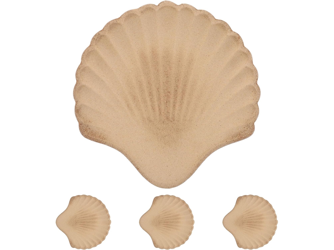 Nuobesty Juego De 4 Bandejas Decorativas De Madera Con Forma De Concha Marina Para Joyas, Soporte Para Joyas