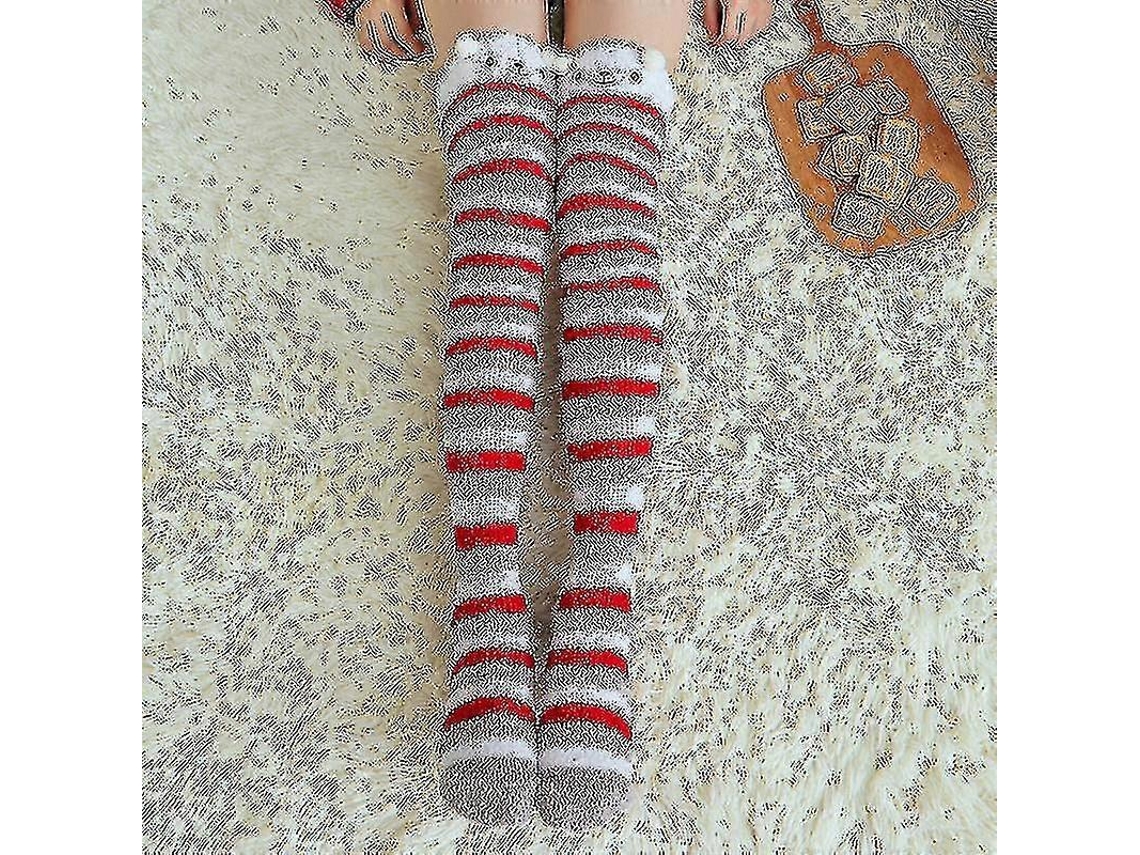 Calcetines suaves de lana coral hasta la rodilla, ideales para el invierno, para niñas y mujeres. Calcetines de rayas con estampados de animales, pelusas y dibujos animados.