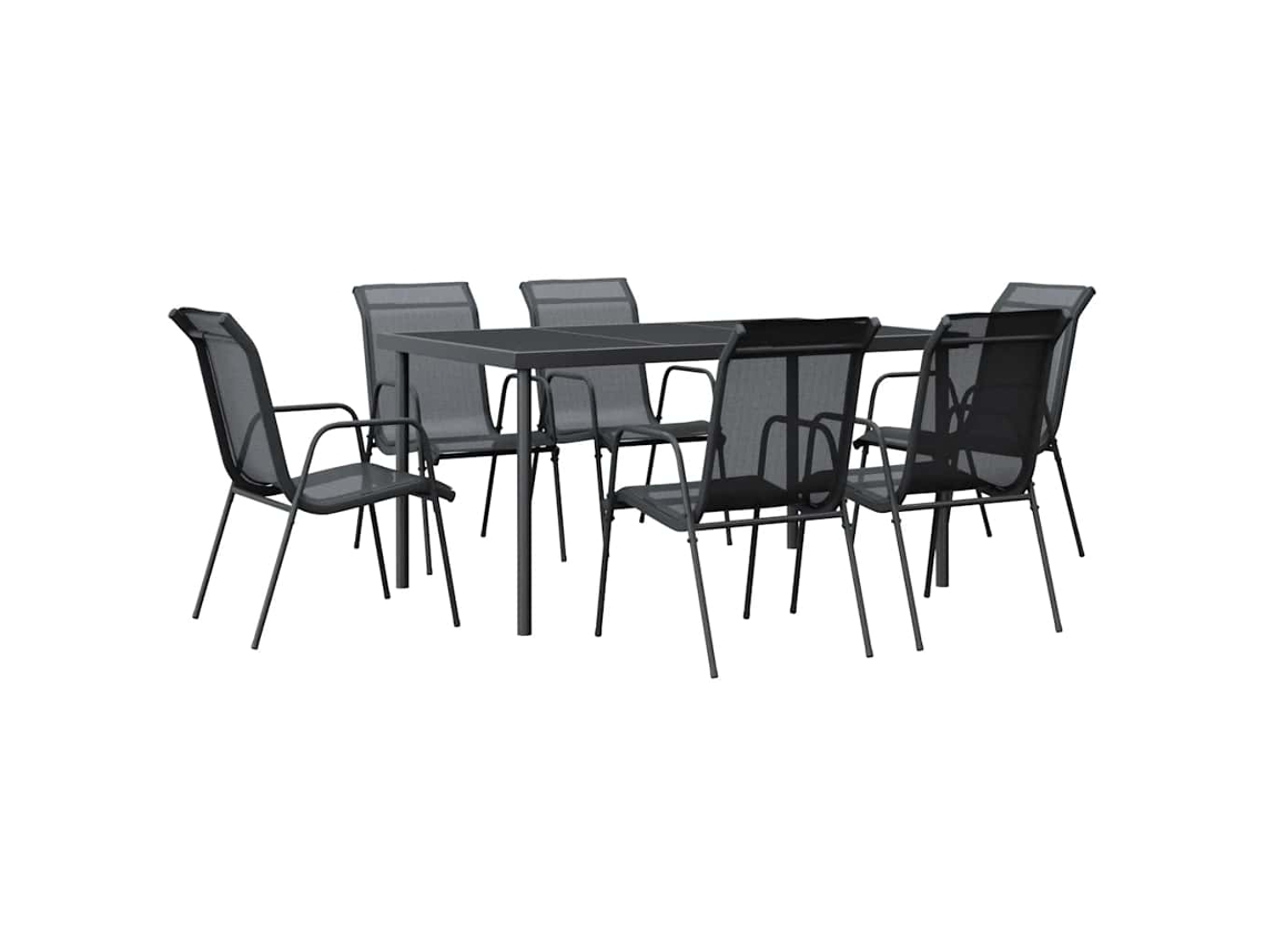 Maison Exclusive - Juego de comedor de jardín de 7 piezas en acero y textilene, negro
