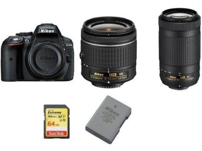 Kit Cámara Réflex NIKON D5300 AF-P 18-55MM F3.5-5.6G VR AF-P 70-300MM F4.5-6.3 ED VR DX (20062) + 64GB SD + EN-EL14A