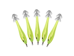 Señuelos de calamar de plástico 3D de 9,5 cm, color amarillo, 5 unidades