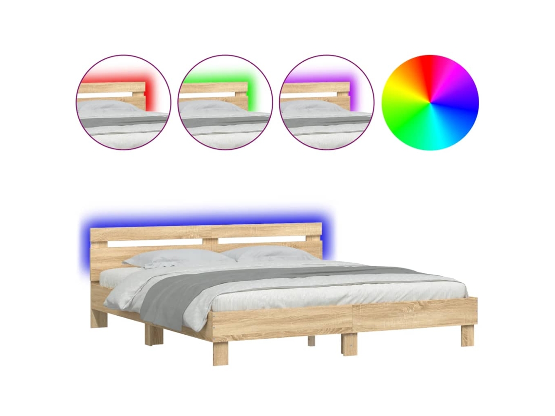 Maison Exclusive - Estructura De Cama Cabecero Y Luces Led Roble Sonoma 180x200 Cm