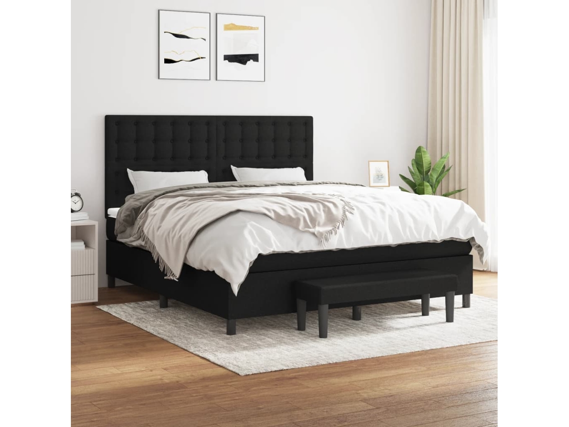 Cama Box Spring Con Colchón Tela Negro 180x200 Cm