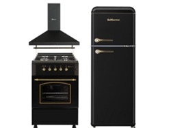 Pack combinado Solthermic® Estufa de gas rústica negra F6s40g2 Campana extractora rústica negra H60pr Refrigerador retro 1.47 F2pr147n