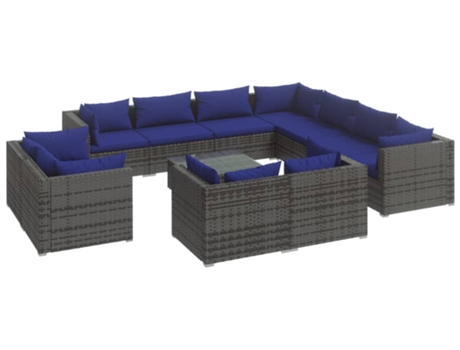 Conjunto 12 de muebles de jardín VIDAXL y cojines ratán sintético gris