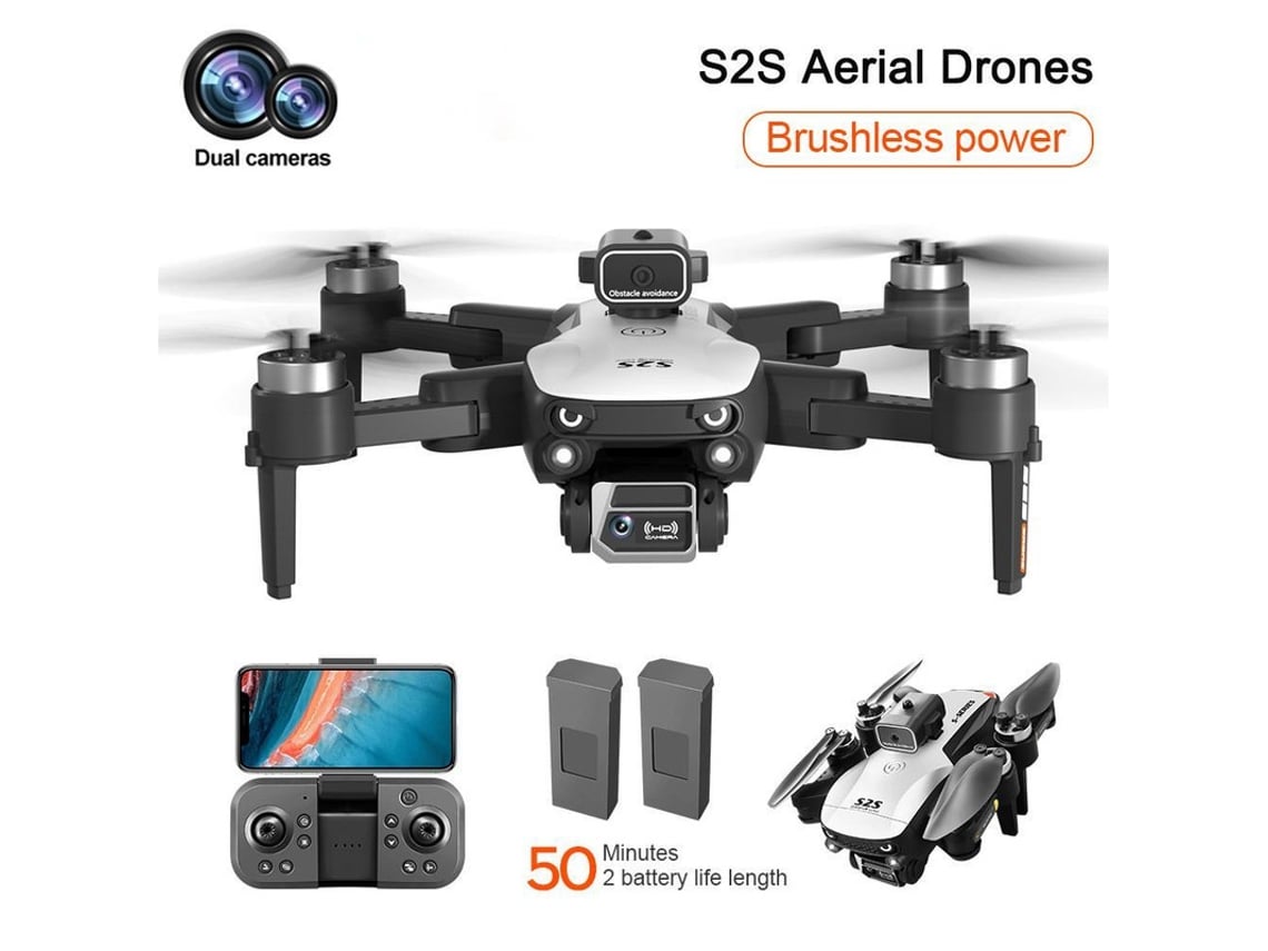 S2S Mini Drone con cámara dual 4K, cuadricóptero plegable sin escobillas (2 batería - Duración de la batería: 25 min - Blanco)