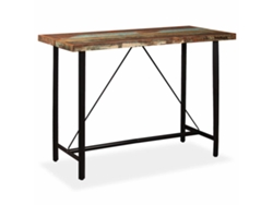 Maison Exclusive - Mesa Y 6 Taburetes Bar Madera Maciza Reciclada Cuero Real Lona