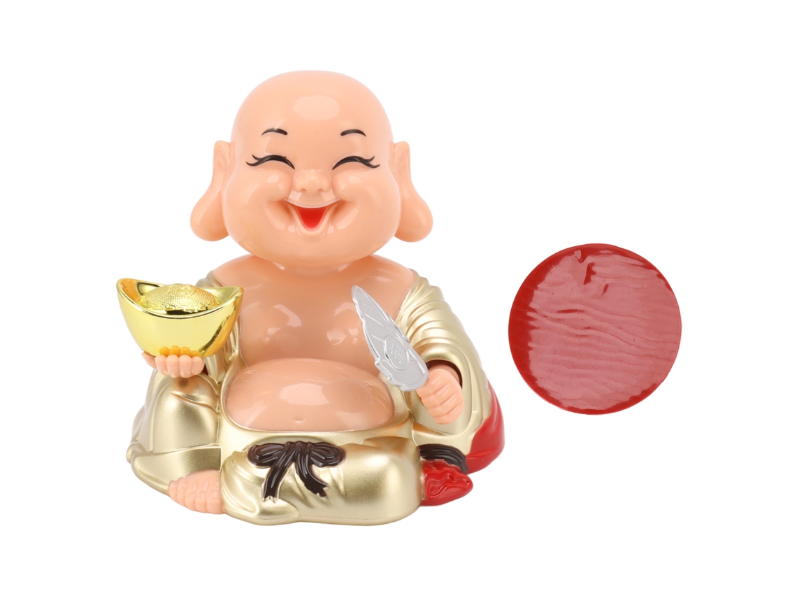 Adorno de Buda sonriente con energía solar, Buda que despierta automáticamente para el coche.