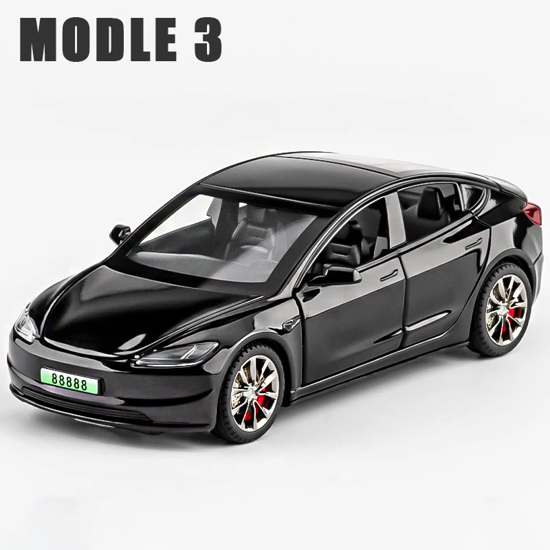 (negro) Modelo 3 De Coche De Aleación A Escala 1:32, Modelo De Metal Fundido A Presión Con Sonido Y Luz.