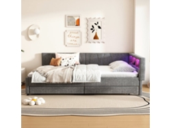 Cama Día 140x200 Cm - Cama Convertible, Almacenamiento Con 2 Cajones, Luz Led Ambiental, Usb+tipo C, Con Somier - Gris