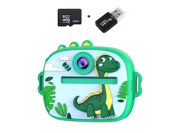 Cámara instantánea Chrui HD 1080p de 48 MP con pantalla IPS de 2,4 pulgadas y tarjeta de memoria de 32 GB (Dinosaurio Verde)