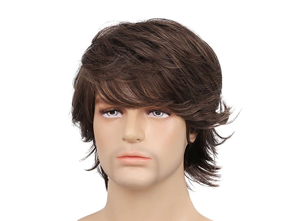 Peluca corta marrón de aspecto natural, cabello sintético resistente al calor para cosplay, Halloween, disfraces y uso prolongado.