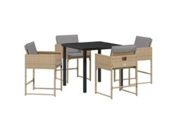 Conjunto De Comedor De Jardín 5 Uds | Mueble De Jardín Beige Ratán Sintético