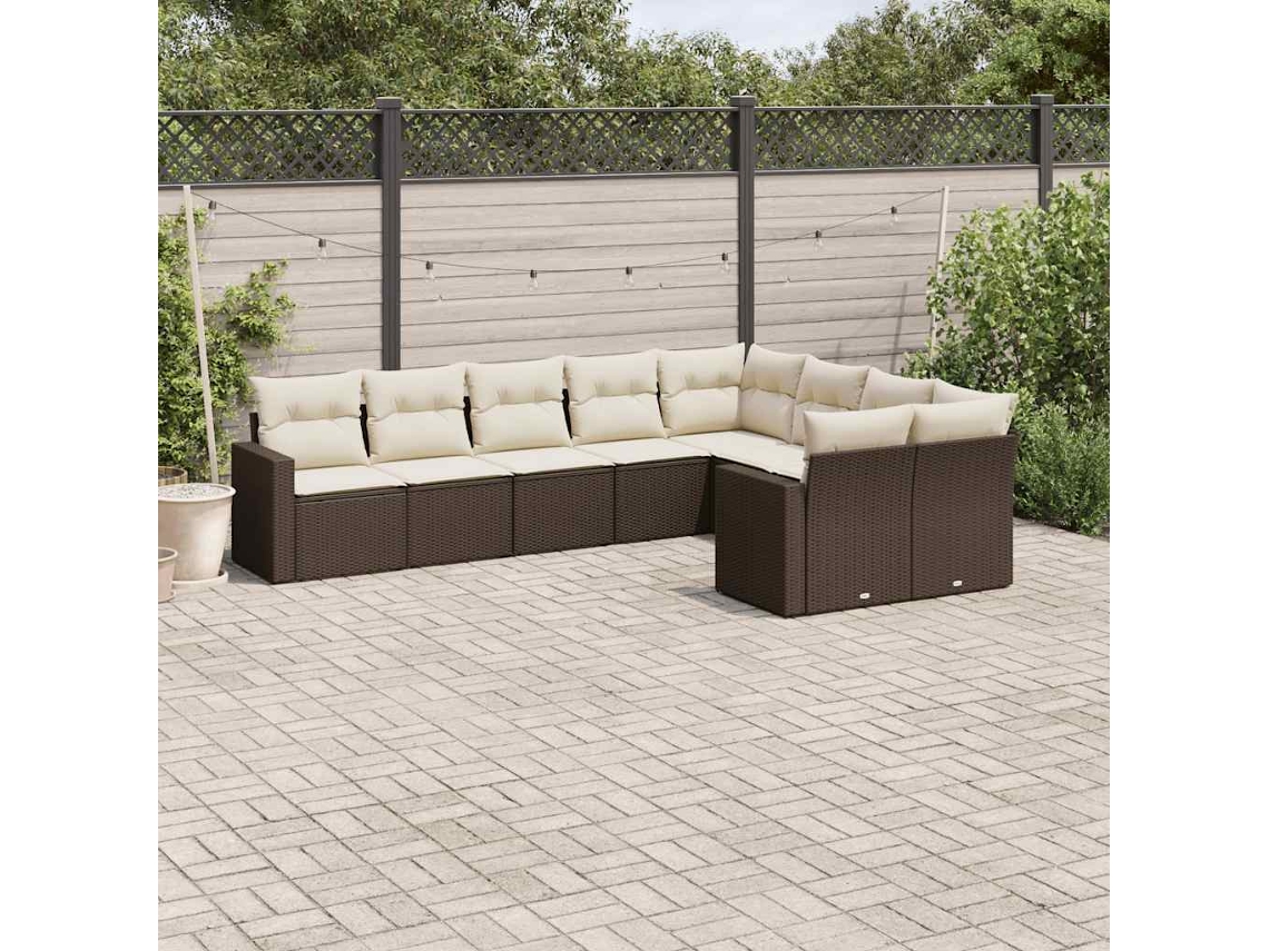 Conjunto de sofá de jardín de 9 piezas con cojines de mimbre marrón de DKD Home Decor
