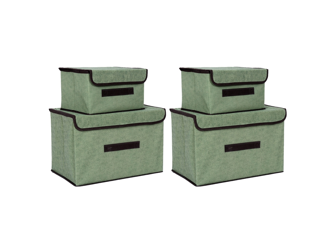 4 Cajas De Almacenamiento Plegables De Tela No Tejida, 2 Grandes Y 2 Pequeñas, Para Uso Doméstico, Color Verde Claro.
