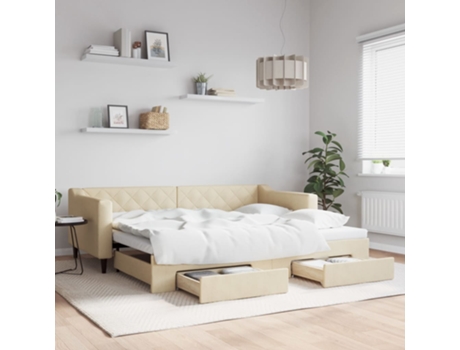 VIDAXL Sofá cama nido con cajones tela color crema 90x200 cm