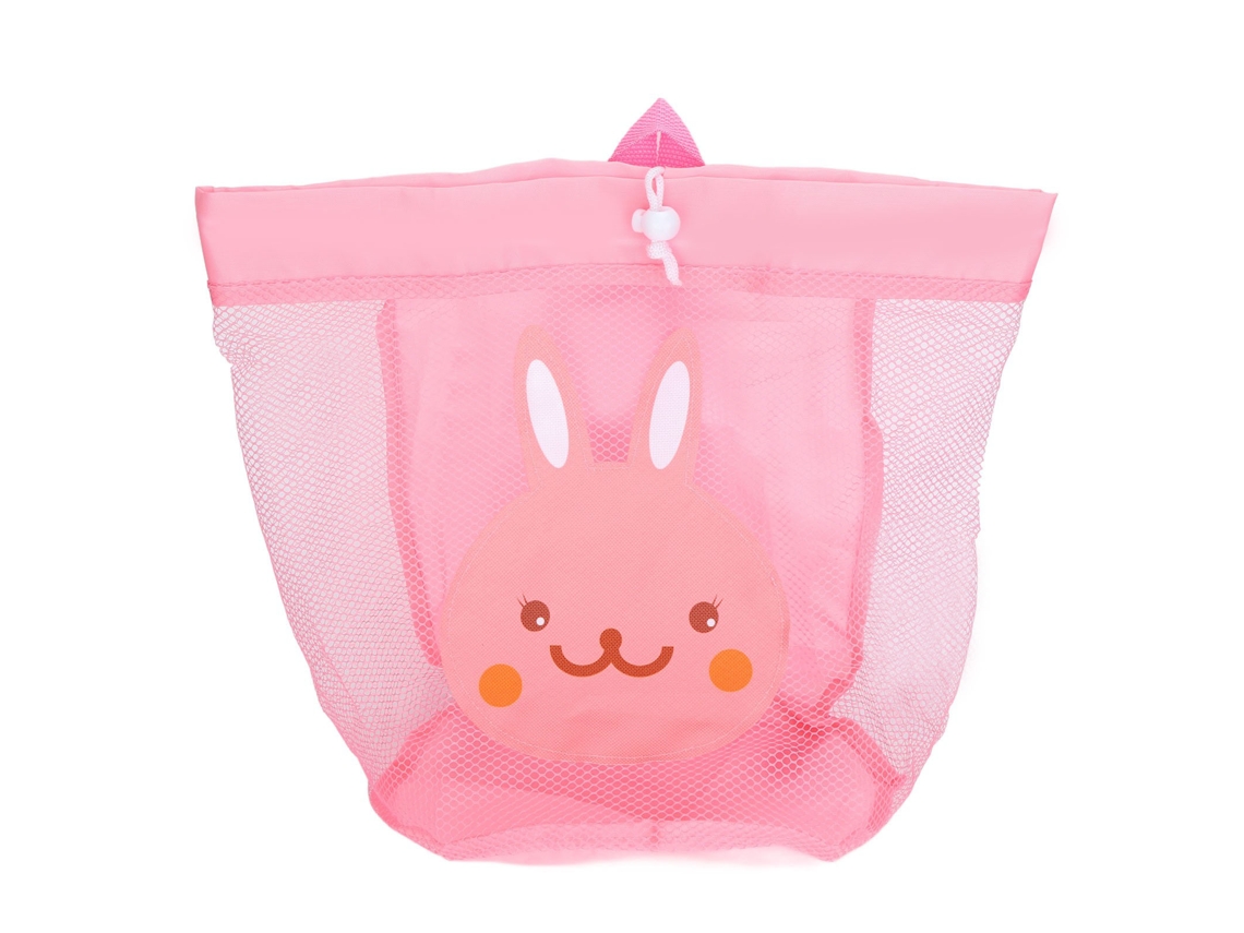 Bolso De Playa Grande De Malla Para Juguetes Infantiles Con Correa Rosa Para El Hombro.
