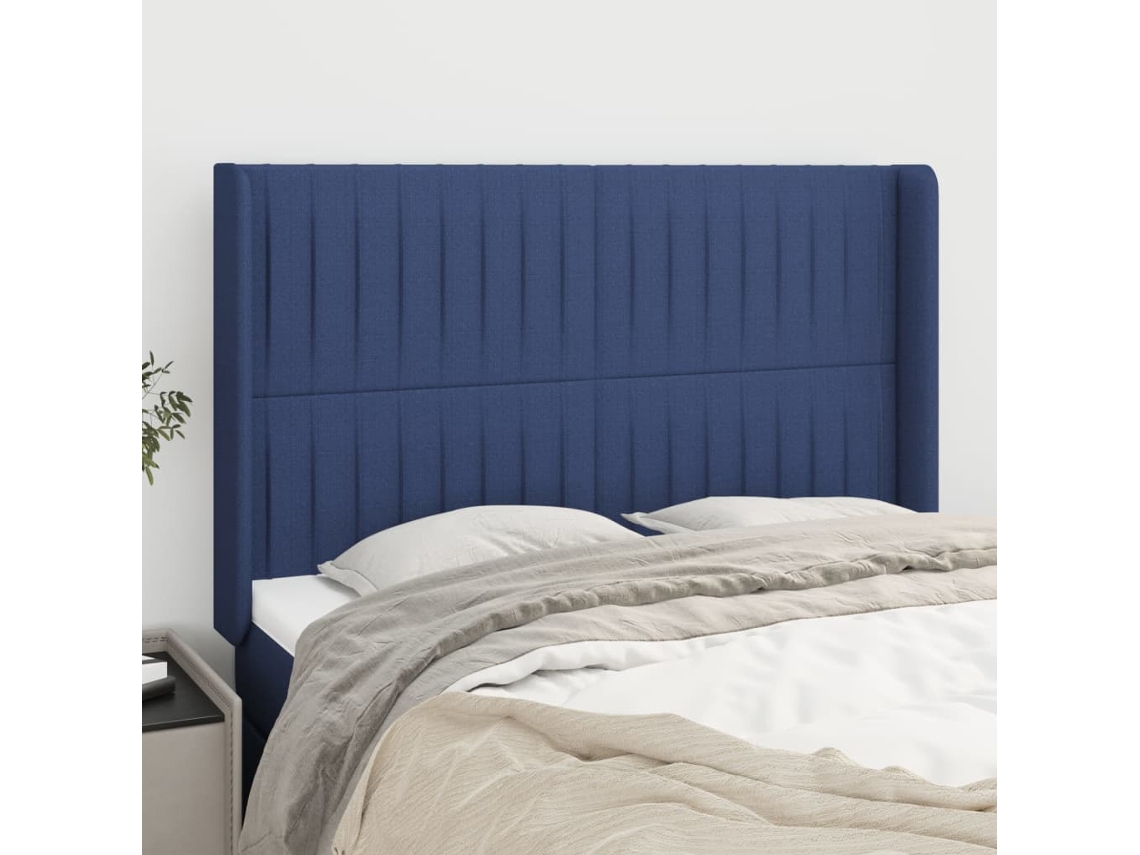 Cabecero Con Orejas De Tela Azul 147x16x118/128 Cm