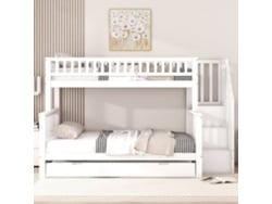 Litera De Madera - 2x90x200cm + 140x200cm - Con Escalera De Almacenamiento - Blanco