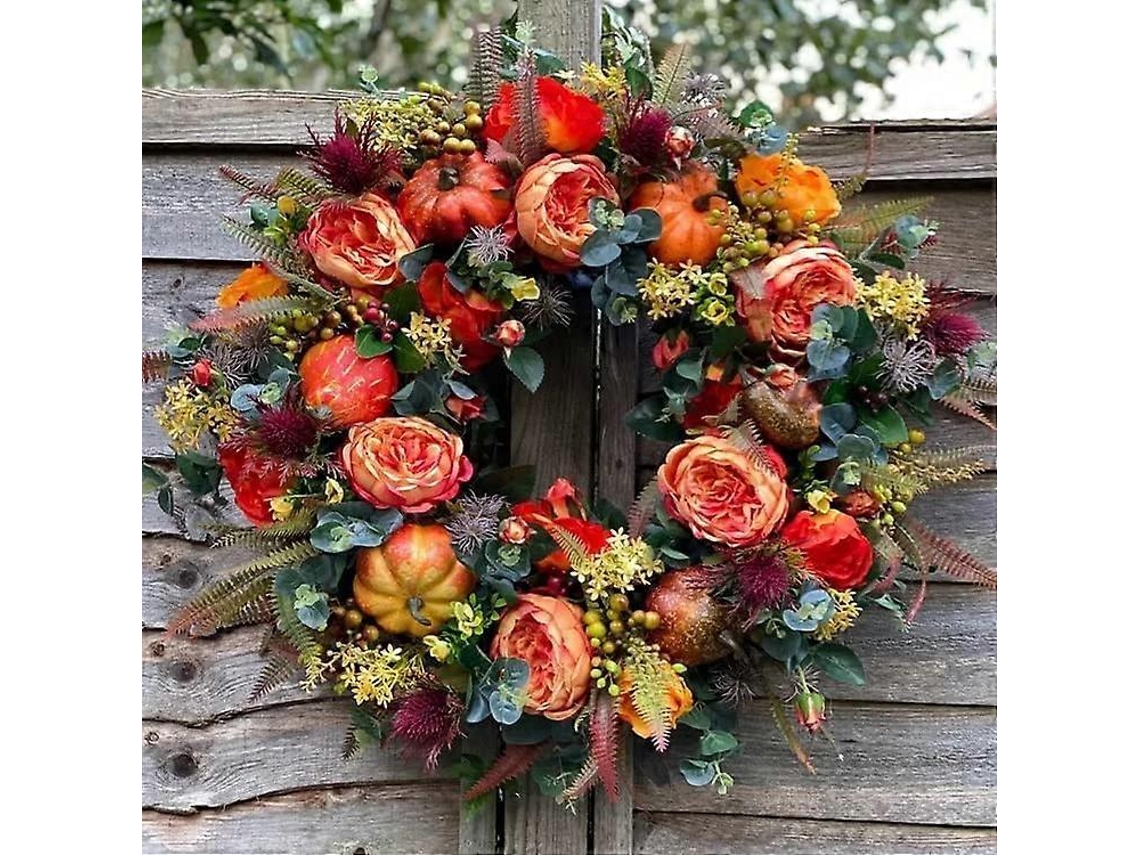 Omni-guirnalda De Otoño Con Peonía Y Calabaza Artificial Para Puerta Frente Decoración Rustica