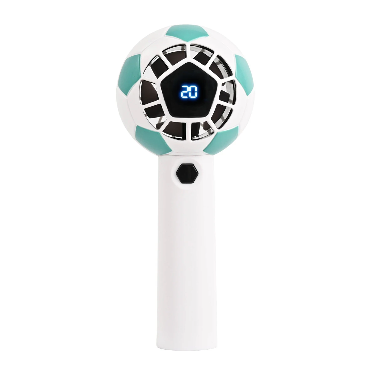 Ventilador De Mano (verde) Con Forma De Balón De Fútbol, Pantalla Digital, 5 Velocidades Ajustables Y Carga Usb.