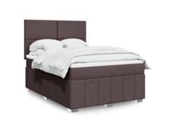Cama Box Spring Con Colchón Tela Marrón Oscuro 140x190 Cm