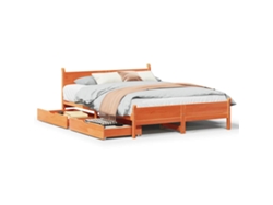 Estructura De Cama Sin Colchón Madera Maciza Marrón 135x190 Cm