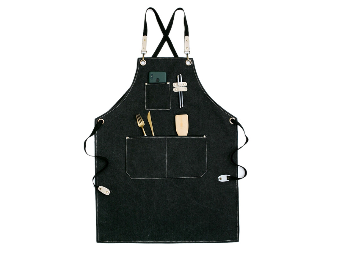 Delantal Con Bolsillo Correas Desmontables Algodón Impermeable Lona Cómodo Para Restaurante