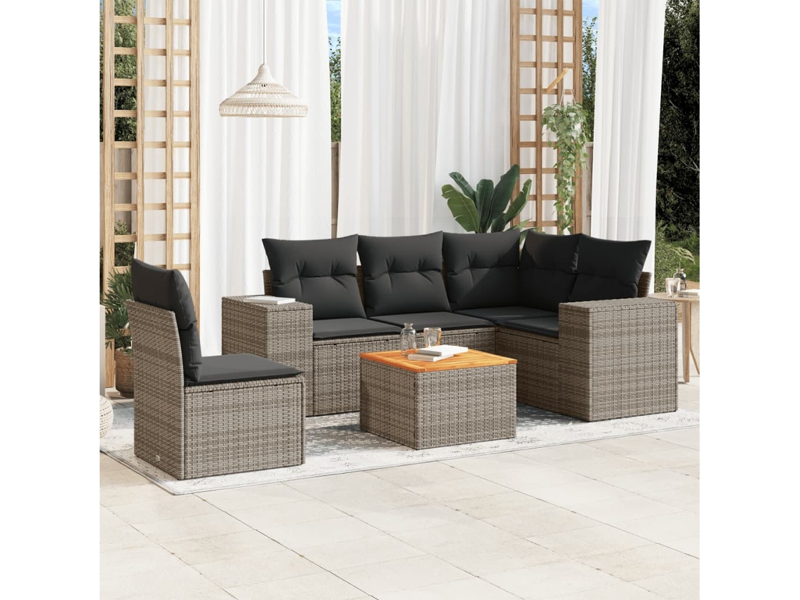 Conjunto de 6 sofás de jardín con cojines en mimbre gris DKD Home Decor