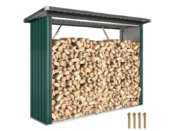 Abrigo Lenha Aço Galvanizado 213x66,5x150cm Base Elevada Telhado Inclinado Verde