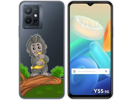 Carcasa para Vivo Y55 5G TUMUNDOSMARTPHONE Dibujos Transparente Mono Multicolor