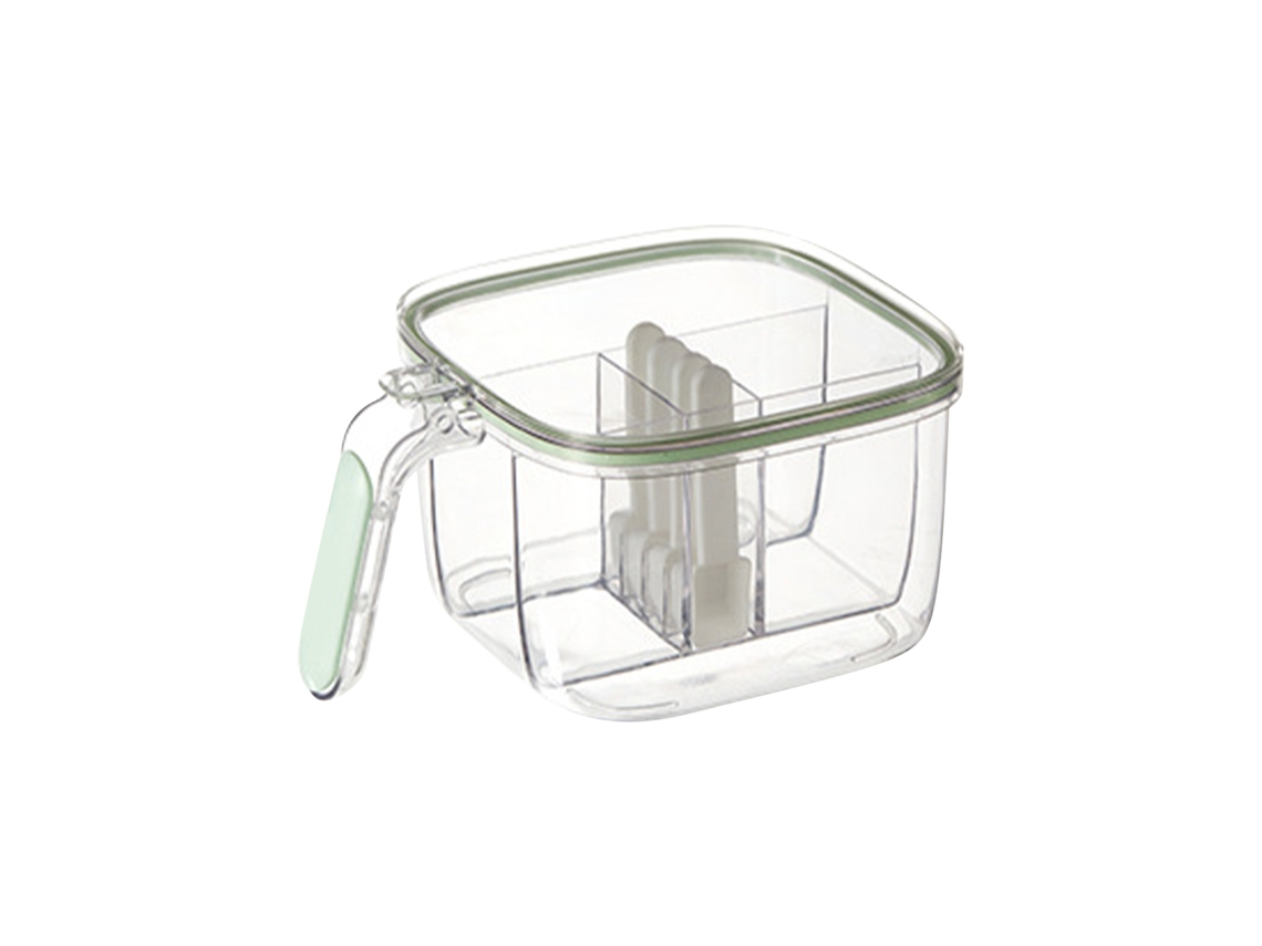Especiero 4 En 1 Con Tapa Y Cucharas, Compartimentos Sellados Para Cocina, Verde Claro