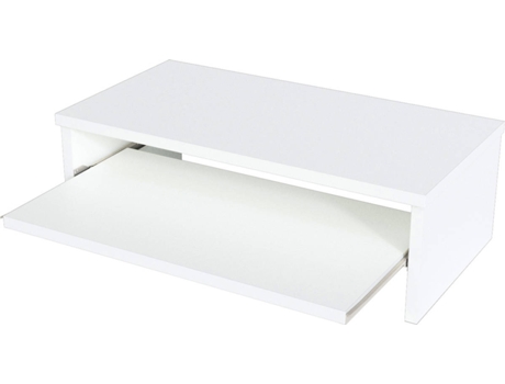 Soporte de Monitor HENOR con Bandeja Removible (Blanco - Tela de Madera - 62x32x18 cm - Soporta 50Kg)