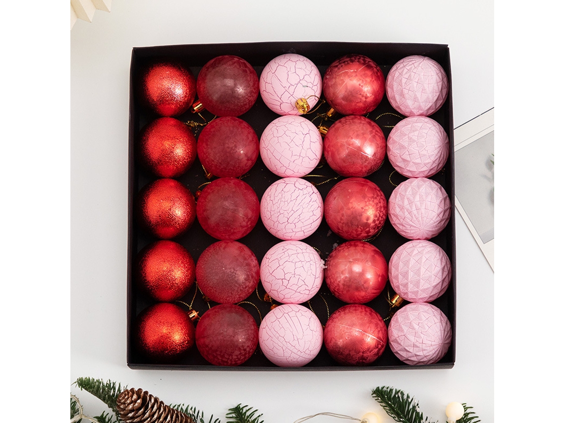 Adornos Navideños, Bolas Navideñas 6cm, Yuysan, 25 Unidades, Rojo y Rosa