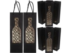 Paquete De 10 Unidades De Fundas Individuales De Papel Negro Para Botellas De Vino Con Diseño Dorado.
