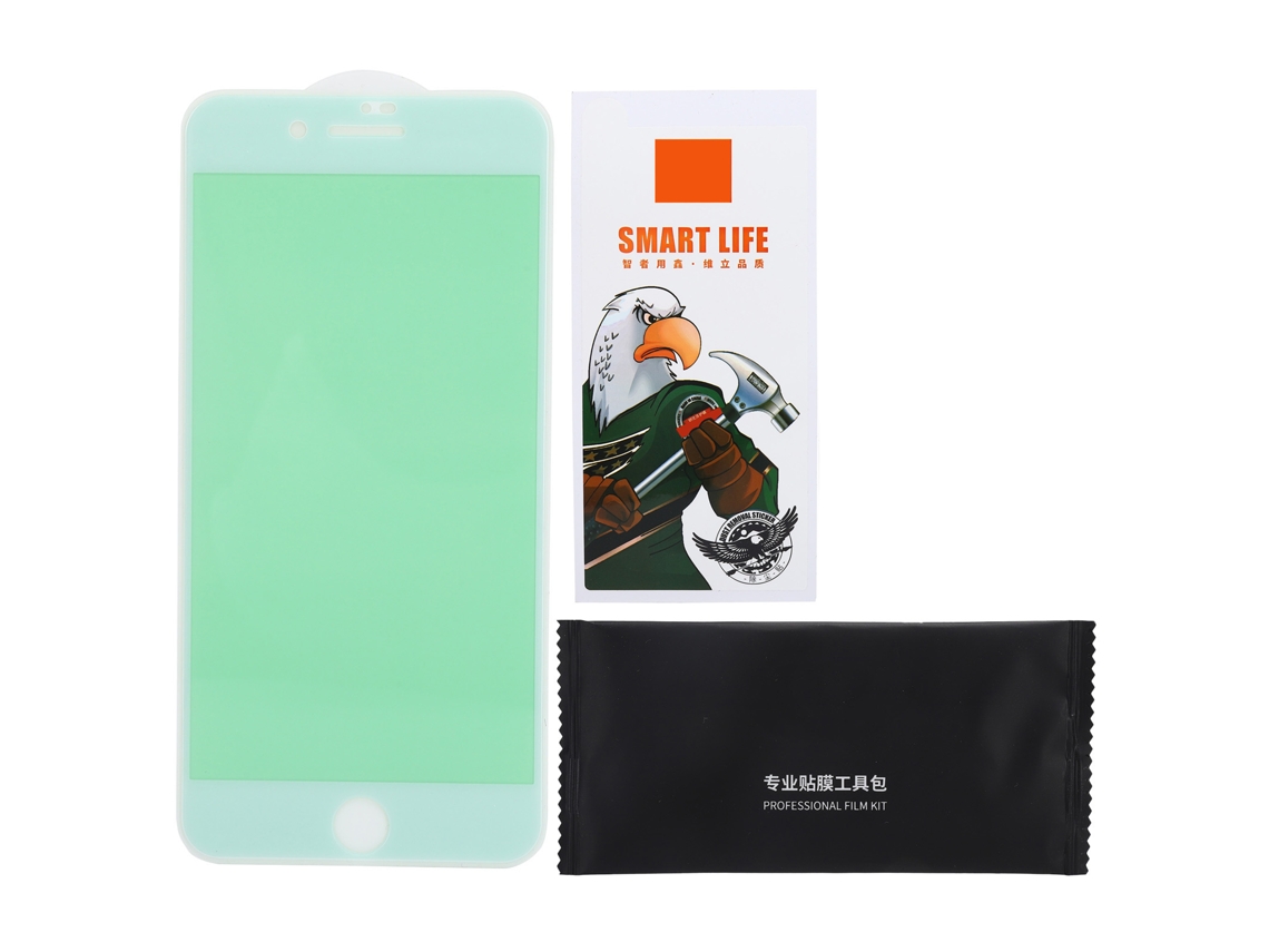 Protector de pantalla de cristal templado verde con filtro anti-esclerosis para iPhone 7 Plus con bisel blanco YHL
