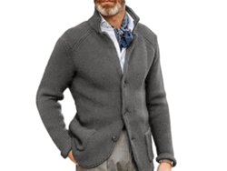 Chaqueta Informal De Hombre Con Cuello En V Y Cuello Alto, Color Liso, Gris, Xxl.