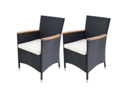 Sillas de jardín DKD Home Decor de dos piezas con cojines de mimbre de polietileno negro