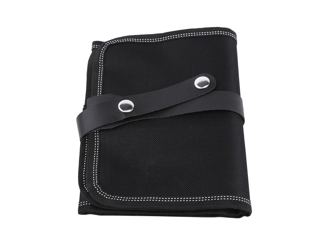 Estuche Enrollable De Tela Negra Con 48 Compartimentos Para Lápices, Bolígrafos Y Pinceles.