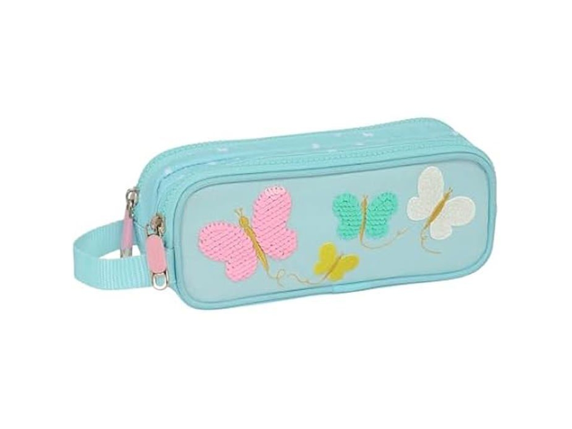 Estuche doble reciclado azul con mariposas de Moos