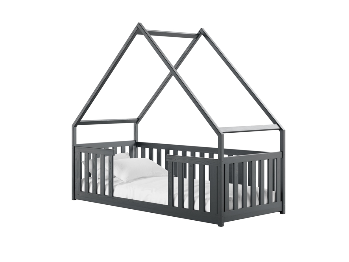 Cama Infantil FURNLUX Bee (Grafito, Madera Maciza - 98X208X184 Cm / 90X200 Cm)
