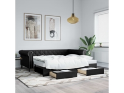 Sofá Cama Nido Con Cajones Cuero Sintético Negro 90x200 Cm