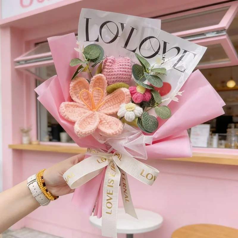 (rosa) Ramo De Rosas Y Tulipanes De Ganchillo Sintético, Regalo