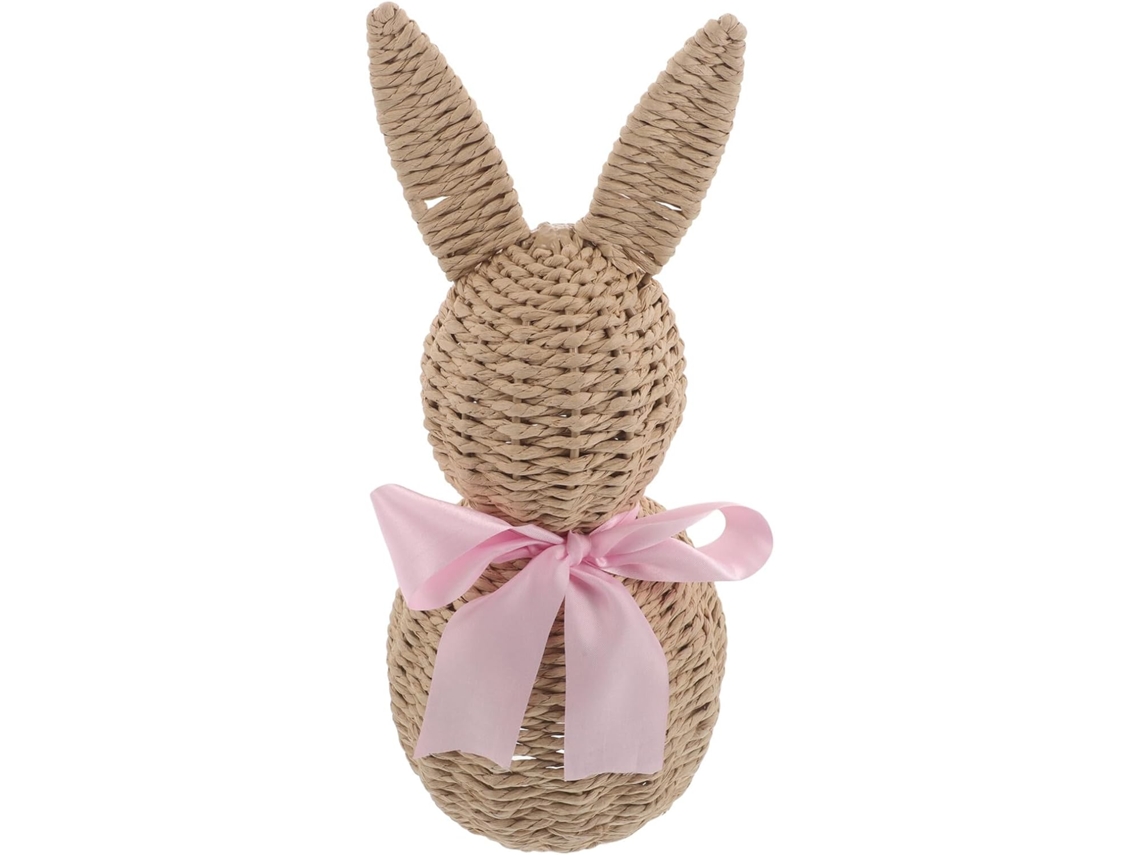 Figura Conejo Imitación Ratán Tejida Decoración Rústica Pascua Centro Primavera Adorno Estante Repisa 1 Pieza