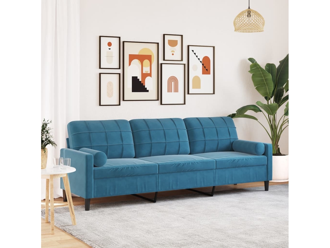 Sofá De 3 Plazas | Sofá De Salón | Sofá De Descanso Con Cojines Terciopelo Azul 210 Cm Wsd332912