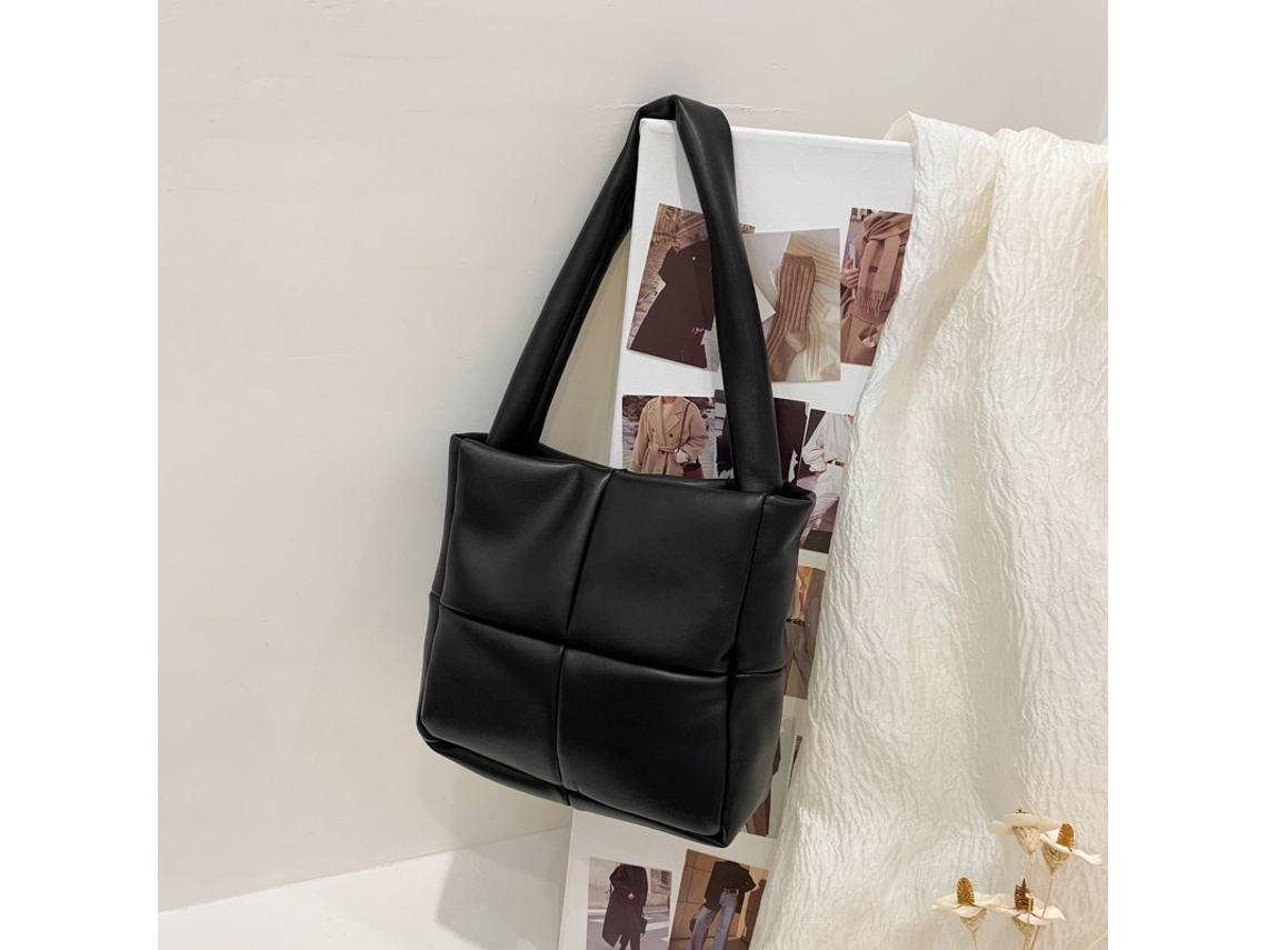Bolso De Malla De Pu Negro De Gran Capacidad Para Llevar Debajo Del Brazo, Ideal Para Ir De Compras O A La Oficina.