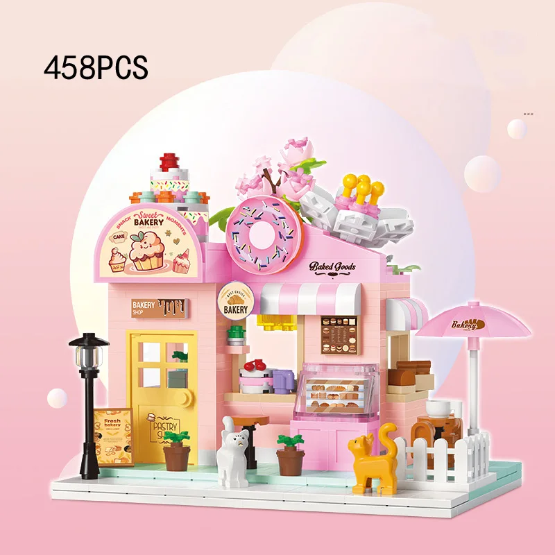(tienda De Postres) Casas Con Escenas Urbanas, Minibloques De Construcción, Juguetes Con Escenas Urbanas Y Luces
