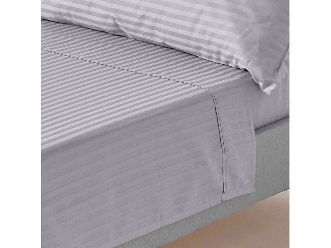 Homescapes Grey Egyptian Cotton Satin Stripe Flat Sheet 330 Tc, King