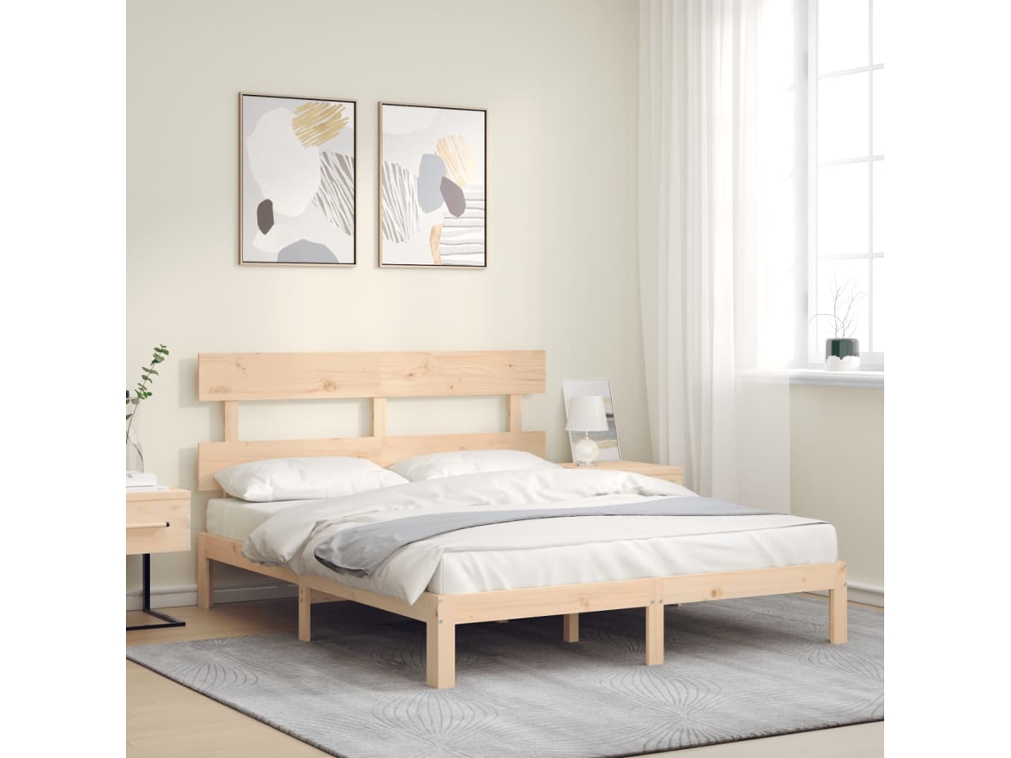 Estructura De Cama De Matrimonio Con Cabecero Madera Maciza