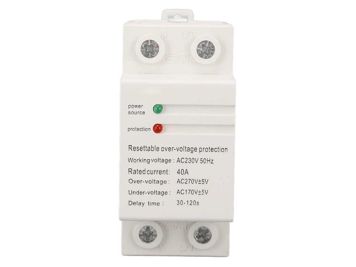 Dispositivo De Protección De Tensión Monofásico Con Rearme Automático E Indicador Luminoso, 40 A Ca 230 V, Contra Sobretensión Y Subtensión.